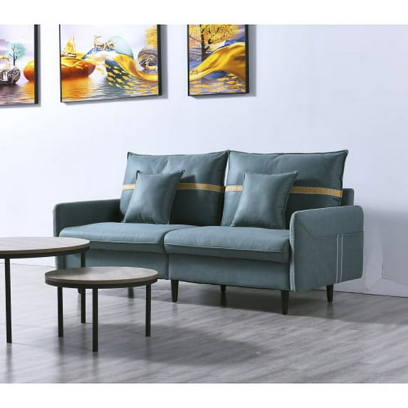 CLEARANCE! 3 Seats Sofa Couch Linen Fabric Sofa with Tufted Upholstered Scrolled Arm Sofa for Living Room 2 Pillows Included