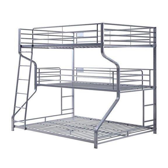 CLEARANCE! ACME Caius II Bunk Bed - Triple Twin/Full/Queen, Silver (1Set/2Ctn) 37790