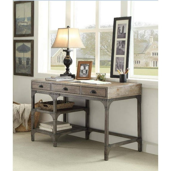 CLEARANCE! ACME Gorden Desk in Weathered Oak & Antique Silver 92325