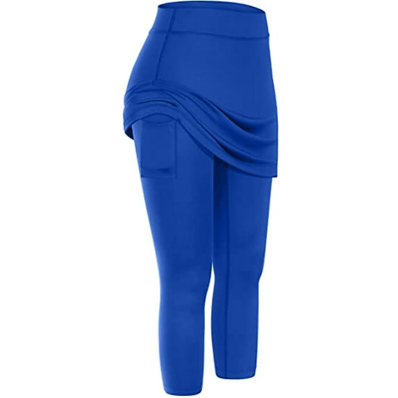 BKQCNKM Tennis Skirts for Women Tennis Skirt Leggings Pockets Tennis Capris Skirted Yoga Legging Skirts Yoga Pants Yoga Pants Women Golf Skirts for Women Blue XL