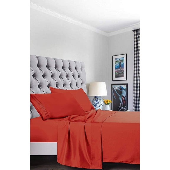 Bed Sheets - 16 Inch Deep Pocket 6 Piece Microfiber Bedding Sheets & Pillowcase SetsSheet set - King Orange / Rust