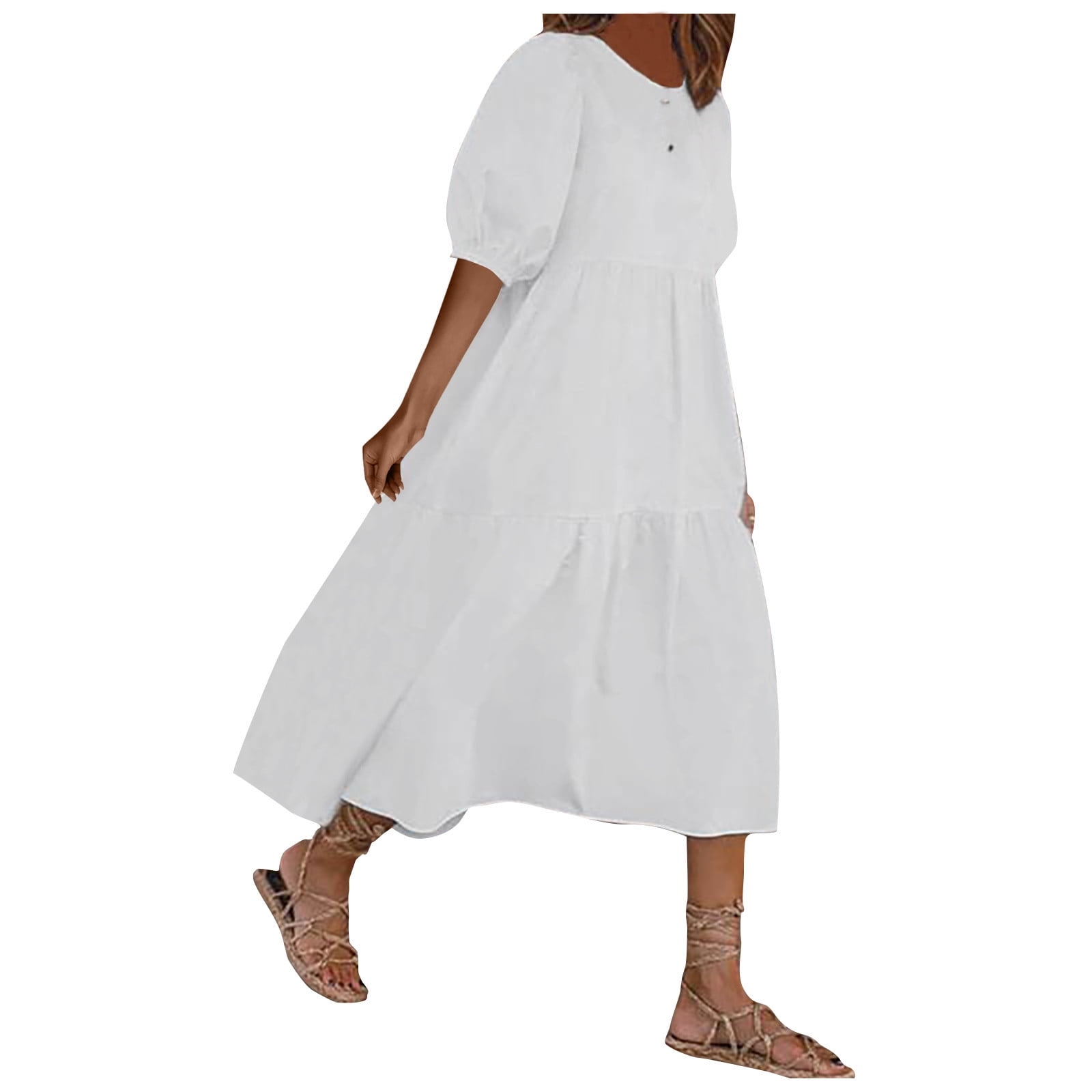 Essentials Womens Relaxed Fit Fluid Twill Tiered Midi Dress :  : Clothing, Shoes & Accessories