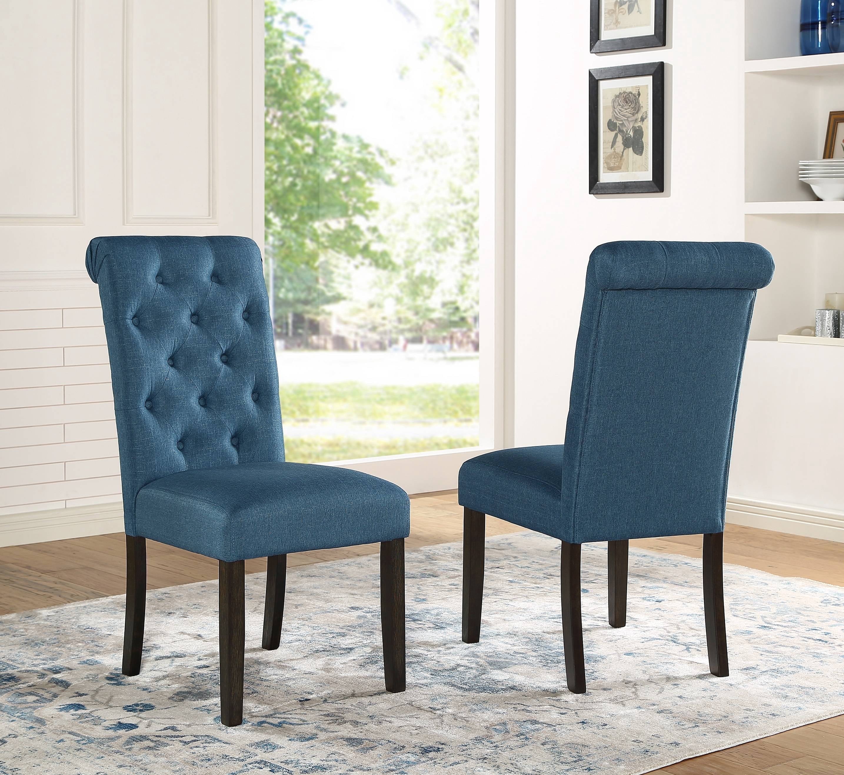 Solid Wood Tufted Dining Chairs Set of 2, Fabric Upholstery, Mid-Century Modern Style High Back Chair for Dining Room & Kitchen