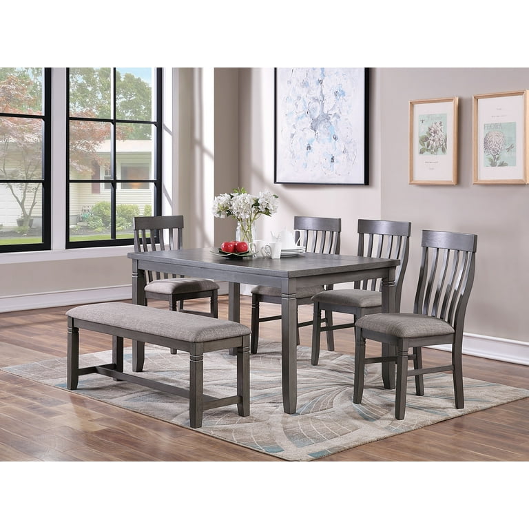 CLEARANCE Dining Room Furniture Simple 6pc Set Dining Table 4x Side Chairs and A Bench Solid wood and veneers Walmart