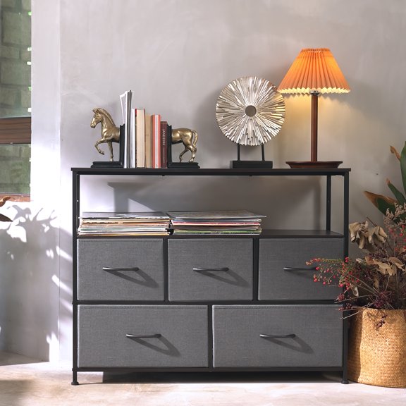 CLEARANCE! Dresser TV Stand, Entertainment Center with Fabric Drawers, Media Console Table with Open Shelves for TV up to 45 inch, Storage Drawer Unit for Bedroom, Living Room, Entryway