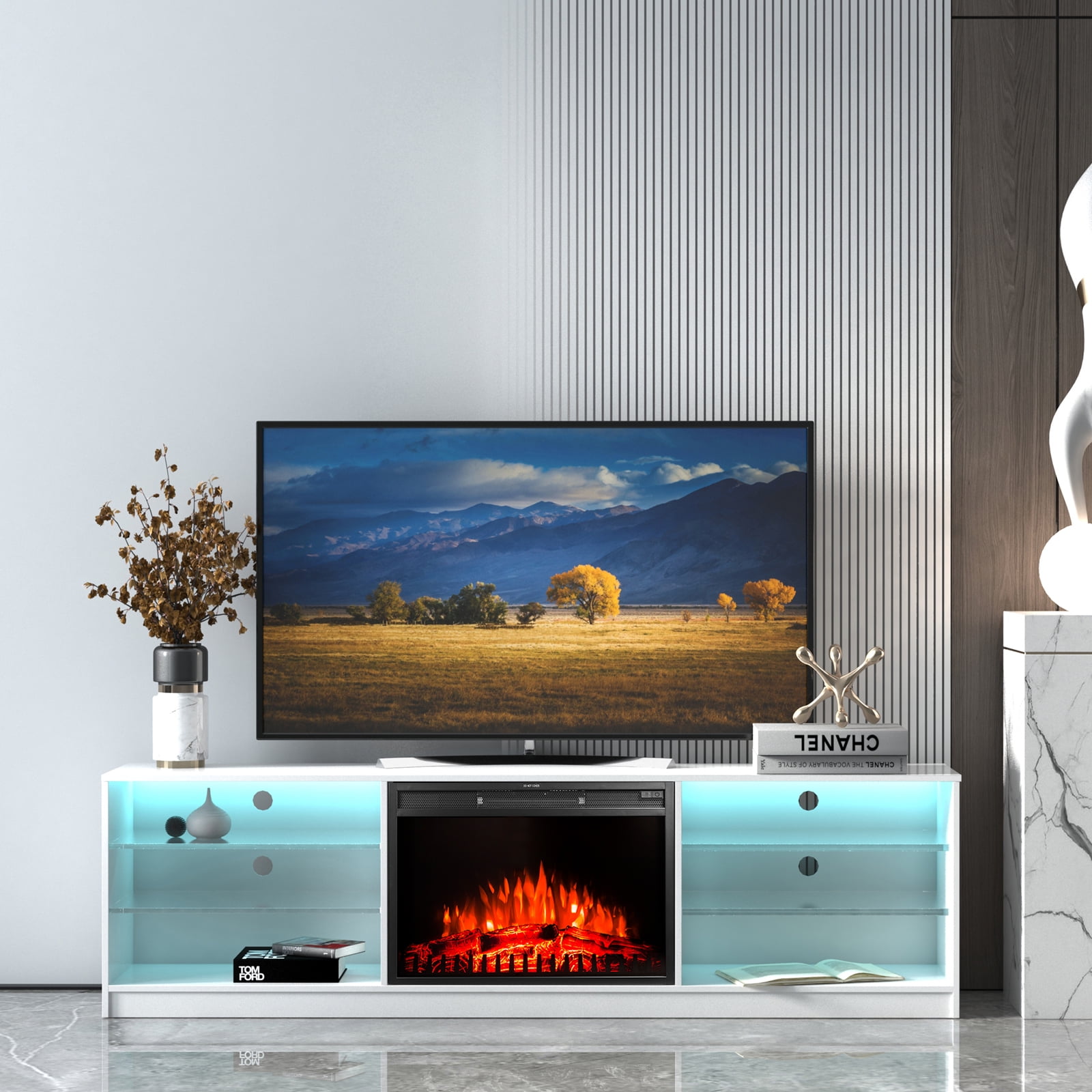 CLEARANCE Electric Fireplace TV Console White