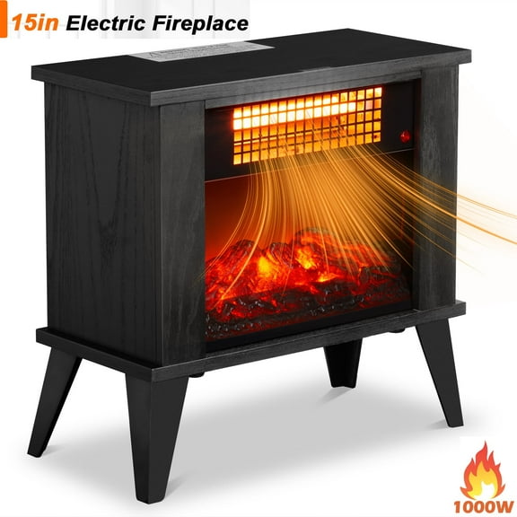 CLEARANCE Heaters for Inside, Seizeen 15''L Compact Space Heater Portable, 1000W Electric Fireplace Heaters with Virtual Flame, AS Christmas Gift