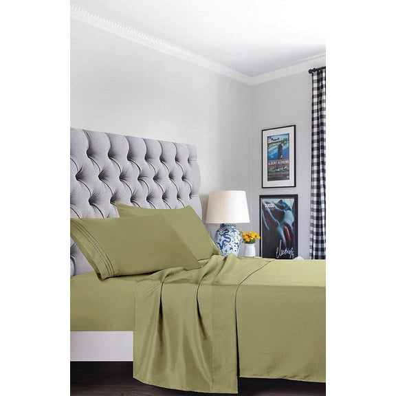 Deep Pocket, Wrinkle Free, Ultra Soft Elegant Comfort 1500 Series Hotel Luxury 4-Piece Deep Pocket Bed Sheet Set — Queen, Sage Green