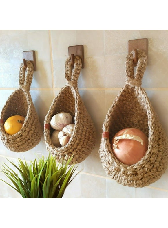 CLEARANCE! Jute Eco Teardrop Hanging Basket Hanging Wall Vegetable Fruit Baskets Hanging Baskets