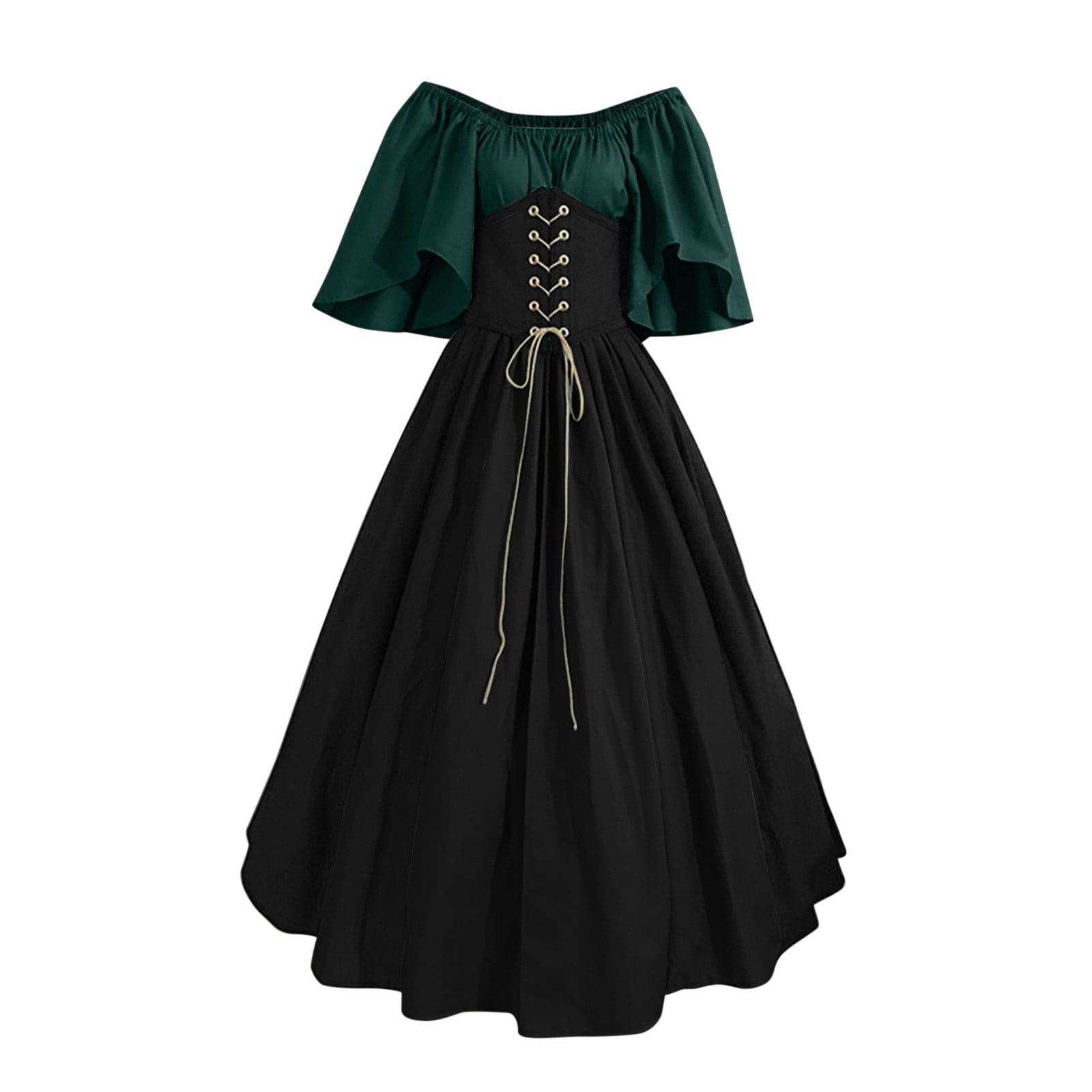 CLEARANCE Lace Dress Vintage Corset Dress Medieval Dress Flare Sleeve Off  Shoulder Dresses With Patchwork Ball Gown Ankle Dress Ladies Retro Contrast  Color Stitching Sleeves Court Style Dress Green L 