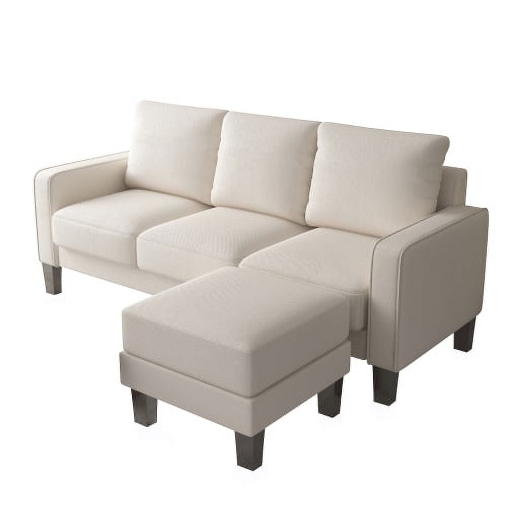 Beige Linen L Shape Sofa with Ottoman and Storage