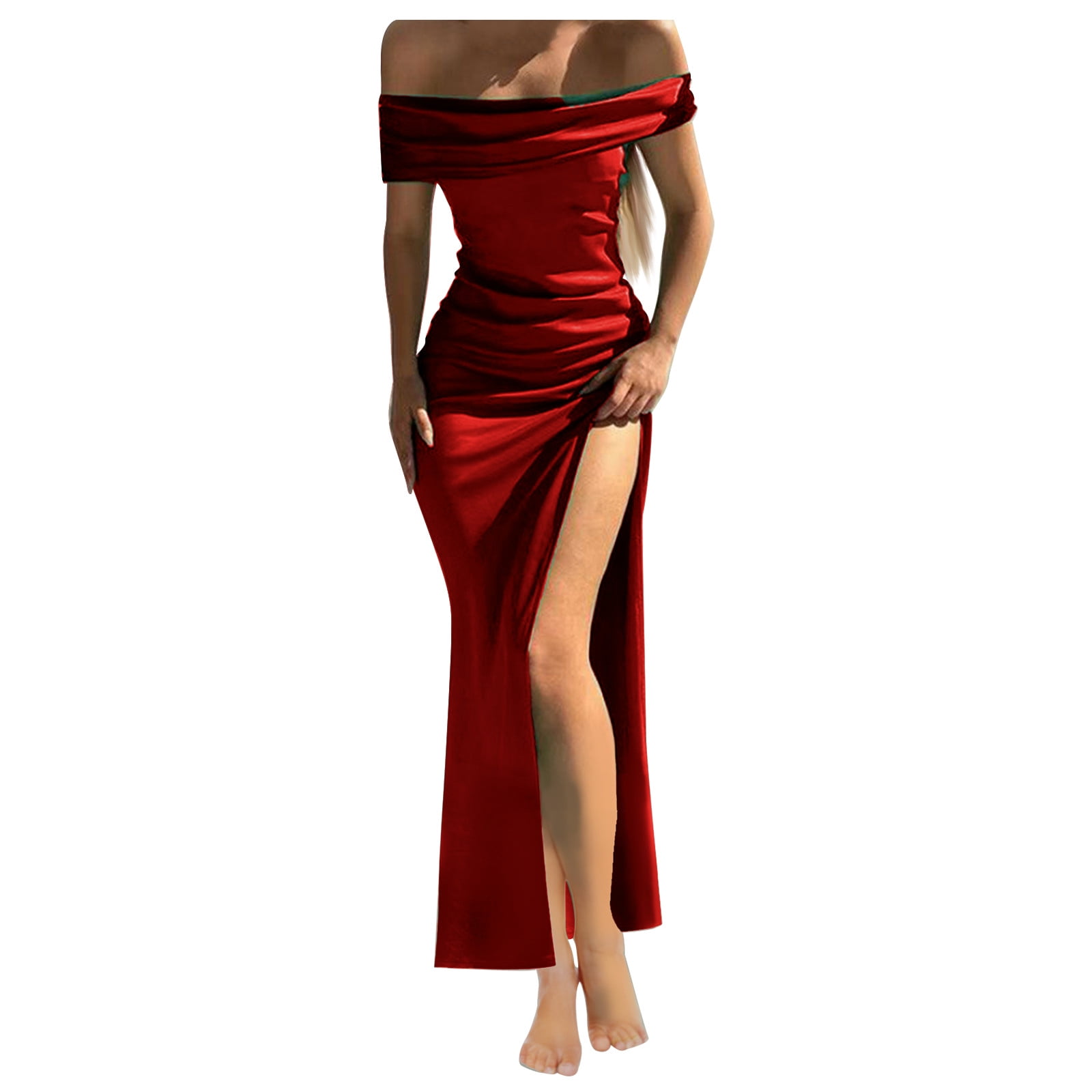  szmaold One Shoulder Dresses for Women Wedding Guest Elegant  Sexy Slit Satin Evening Gown Shapewear Body Shaper Short Party : Clothing,  Shoes & Jewelry