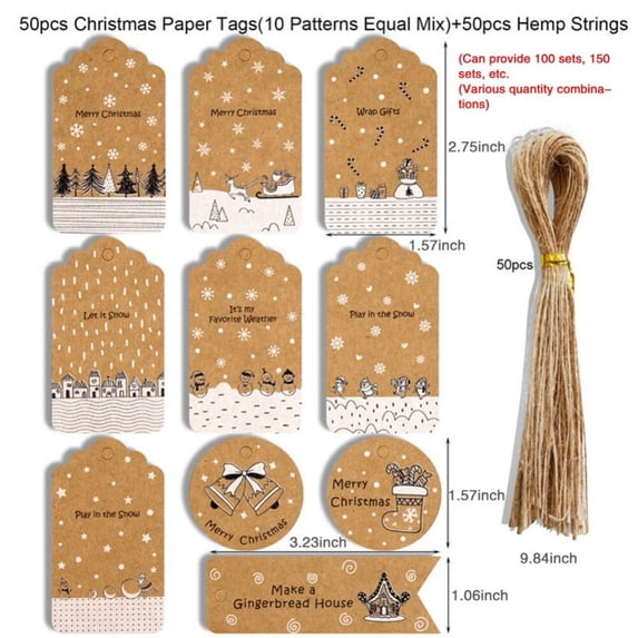 [CLEARANCE PRICE]Christmas Gift Tags 50pcs Xmas Kraft Paper with Twine String Party Decoration