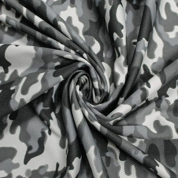 Camouflage Print Medium Weight Dimple Mesh Poly Stretch Sports Knit, Apparel, DIY Fabric.
