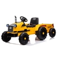 thumbnail image 1 of CLEARANCE SALE - Toy Tractor with Trailer,3-Gear-Shift Ground Loader Ride On with LED Lights(Yellow), 1 of 7
