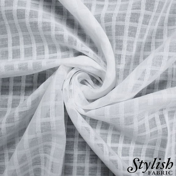 White Jacquard Embroidered Window Pane Design on Woven Cotton Fabric, DIY projects-15 YARDS