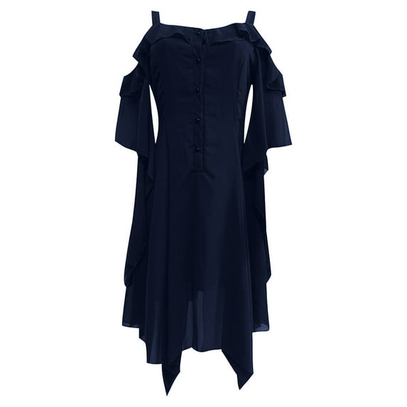 Off Shoulder Dresses for Women Goth Dress Short Sleeve Dresses Asymmetrical Dresses Ruffle Skirt Navy Blue Navy Women Fashion Dark In Love Ruffle Sleeves Midi Dress
