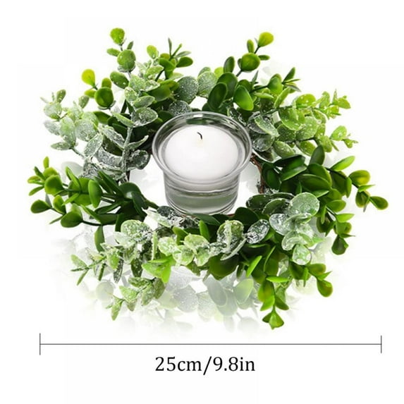 CLEARANCE!Simulation Eucalyptus Candle Ring Artificial Greenery Wreath,Mini Eucalyptus Candle Wreaths for Pillars Farmhouse Wedding Table Party Home Decor,25cm