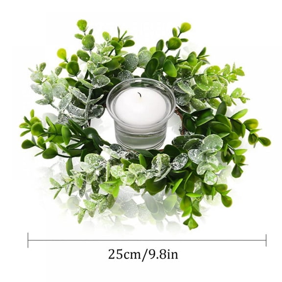 CLEARANCE!Simulation Eucalyptus Candle Ring Artificial Greenery Wreath,Mini Eucalyptus Candle Wreaths for Pillars Farmhouse Wedding Table Party Home Decor,25cm