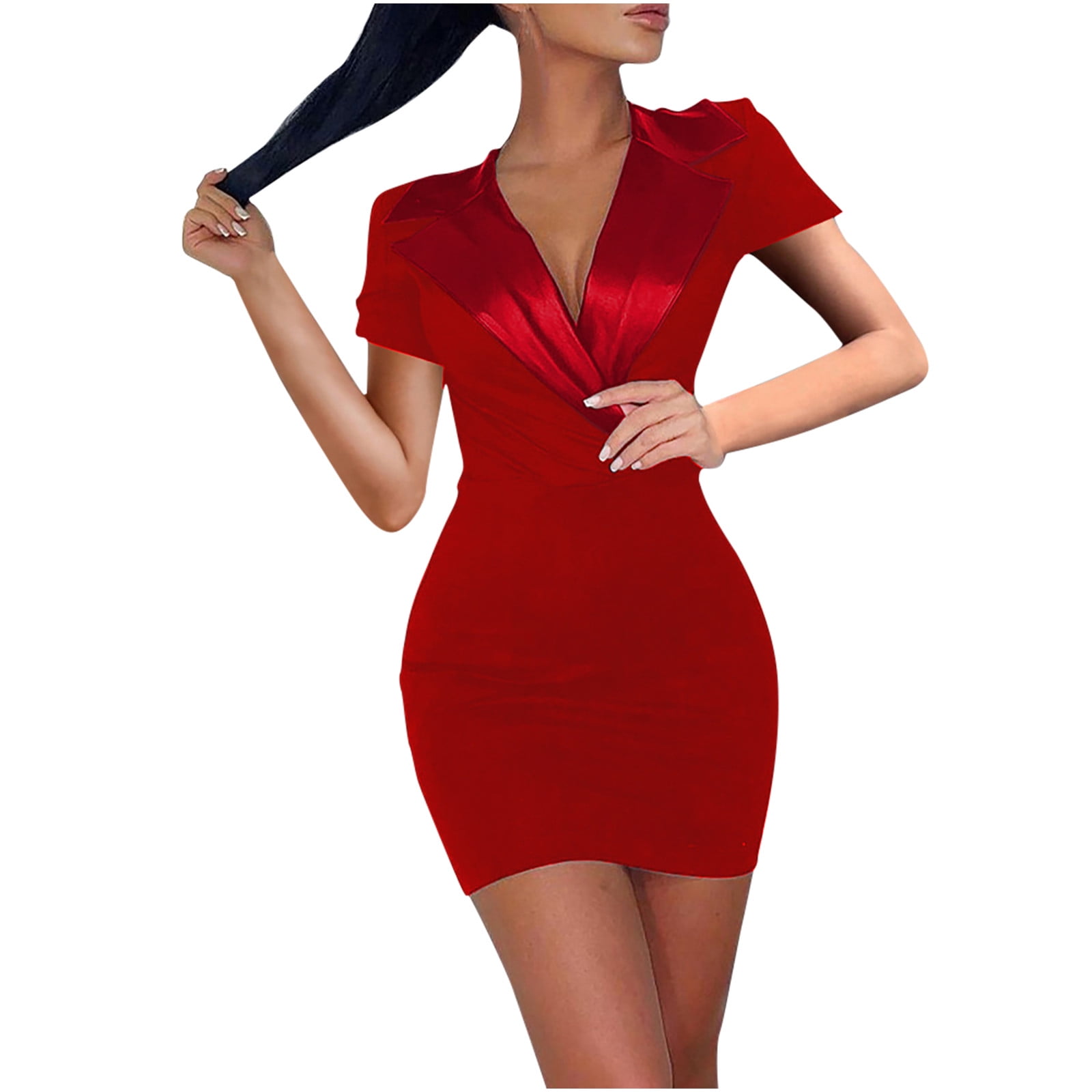 Summer Dress for Women Vintage Elegant Dresses Office Slim Fit Sexy Red  Dress (Color : D, Size : S) (D XL)