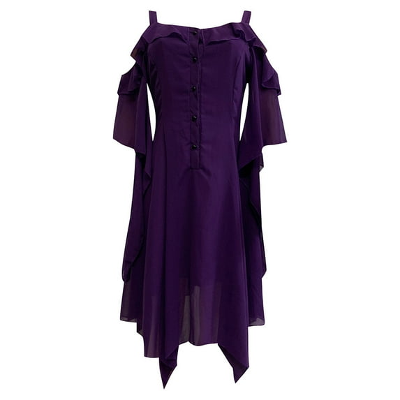 Sundresses for Women Goth Dress Asymmetrical Dresses Midi Dresses Women Fashion Dark In Love Ruffle Sleeves Off Shoulder Dress Short Sleeve Off Shoulder Dress Ruffle Skirt Purple Xl