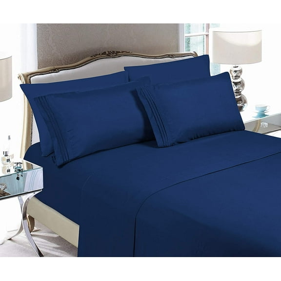 4 Piece Thin Breathable Sheet Set - 1500 Series, Queen, Navy Blue