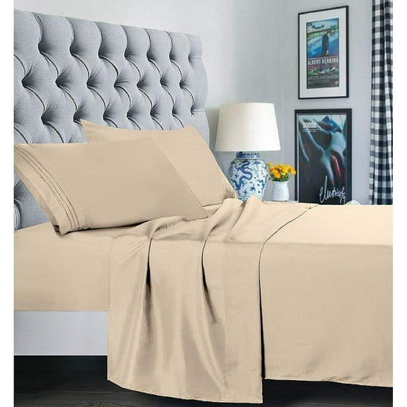 Super Soft 1500 Series Deep Pocket 4 Piece Bed Sheet Set, Microfiber - Full Cream