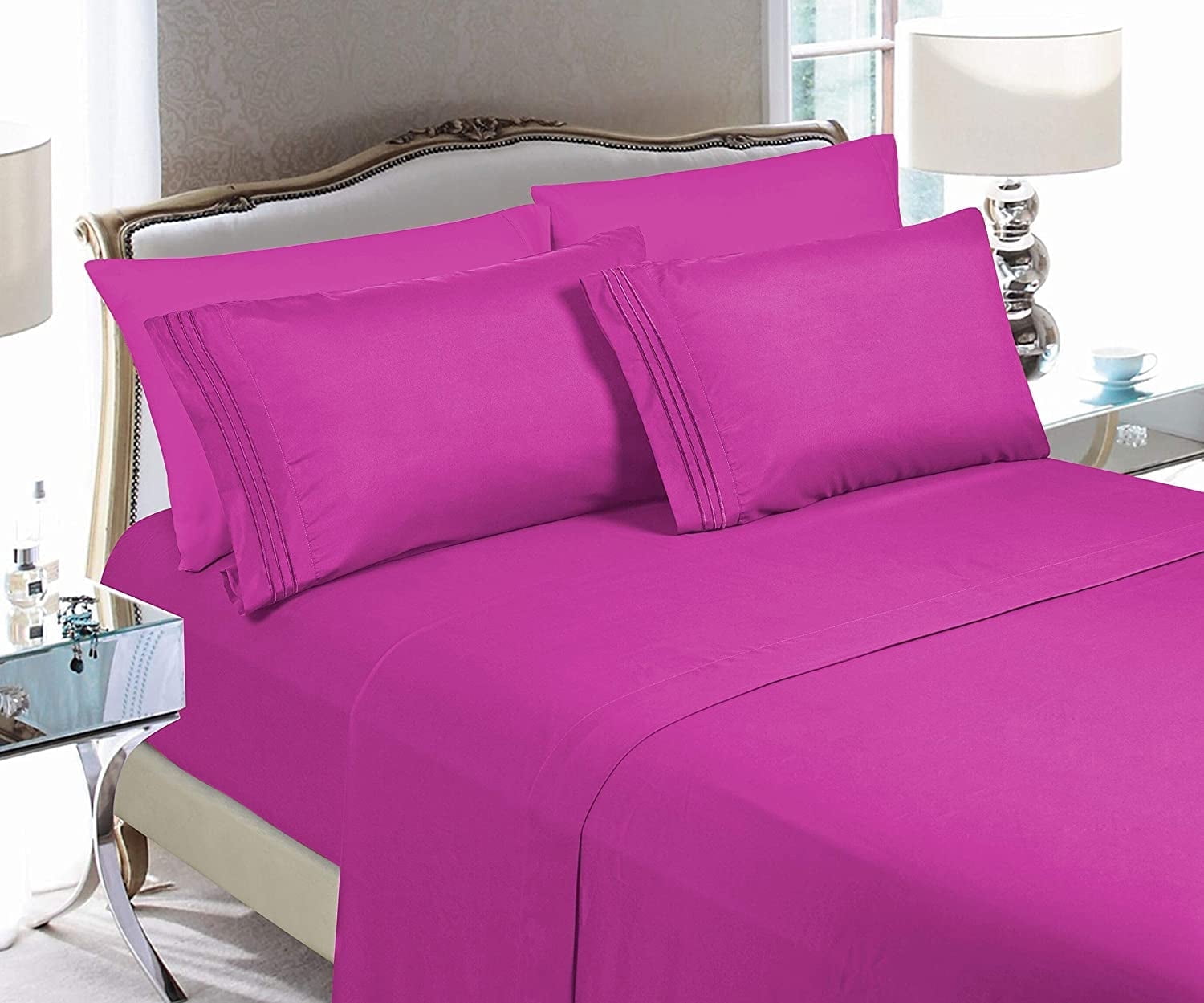 4 Pieces Comfy Breathable & Cooling Sheets Set Sheet set, Queen, Hot Pink