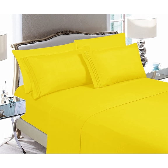 Sheet Set - Super Soft 1500 Series, Deep Pocket, Wrinkle & Fade Resistant, Silky Microfiber, King, Yellow