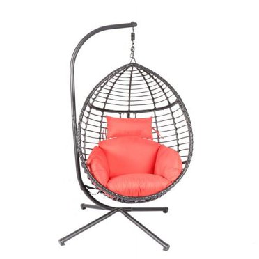 ACME Vasant Patio Swing Chair with Stand, Fabric & Wicker (1Set/3Ctn