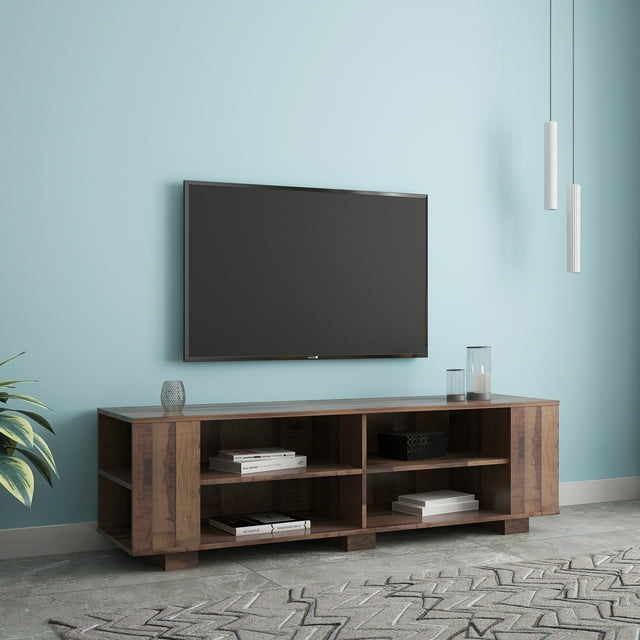 CLEARANCE! TV Stand for TVs up to 65-Inch Flat Screen, Mid-Century Modern Entertainment Center with 8 Open Shelves, Universal TV Storage Cabinet for Living Room Bedroom, TV Console Table, Brown