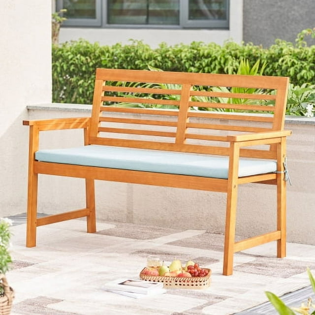 CLEARANCE! Waimea Honey Slatted Eucalyptus Wood Garden Bench with Cushion Outside patio Dining Sets