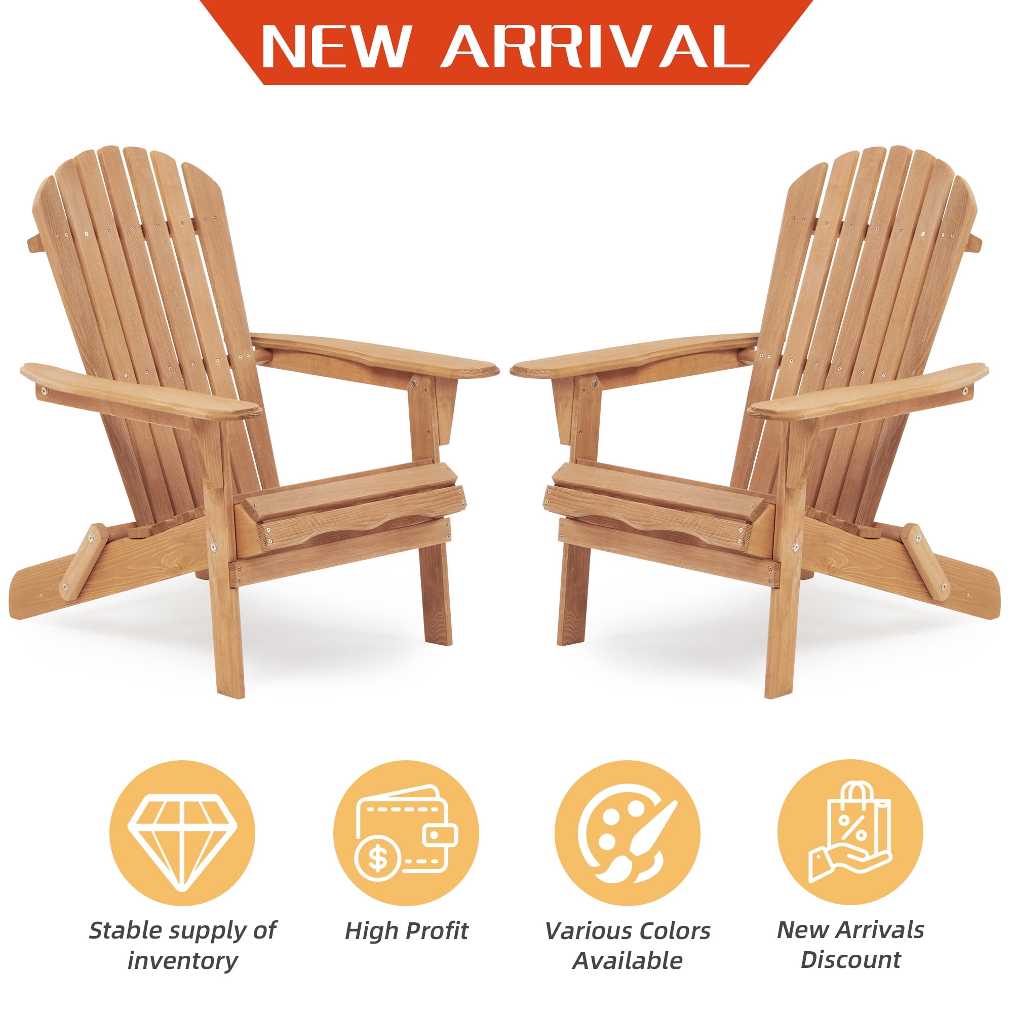 Light Brown Wooden Folding Adirondack Chair Set of 2