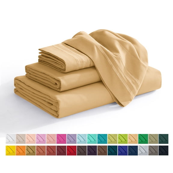Elegant Comfort 4-Piece Microfiber Bed Sheet Set, Soft & Breathable, Wrinkle & Fade Resistant, Deep Pocket, King, Gold