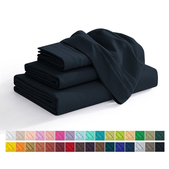 Elegant Comfort 4-Piece Microfiber Bed Sheet Set, Soft & Breathable, Wrinkle & Fade Resistant, Deep Pocket, Queen, Black