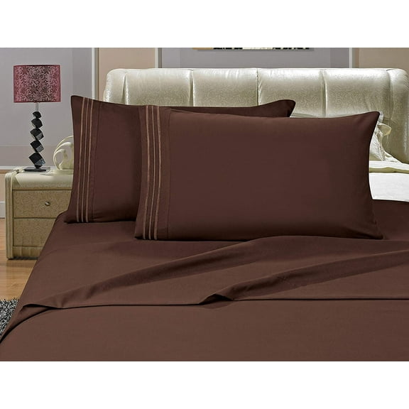 1500 Series 4-Piece Bed Sheet Sets, Deep Pockets - Wrinkle Free & Fade Resistant Queen, Chocolate Brown