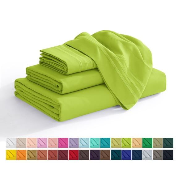 Elegant Comfort 4-Piece Microfiber Bed Sheet Set, Soft & Breathable, Wrinkle & Fade Resistant, Deep Pocket, Queen, Lime