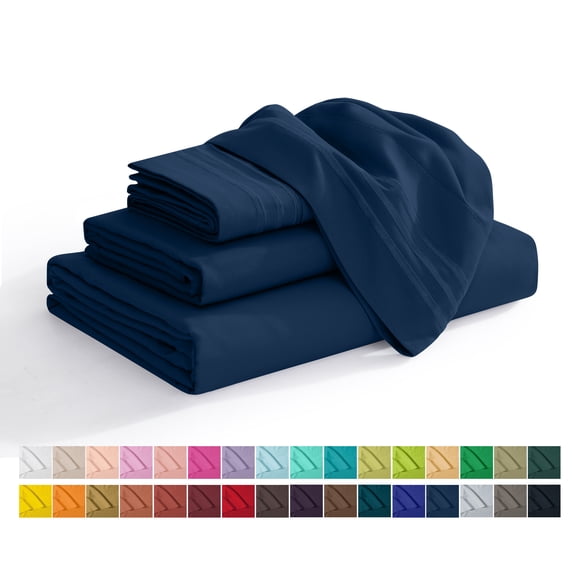 Elegant Comfort 4-Piece Microfiber Bed Sheet Set, Soft & Breathable, Wrinkle & Fade Resistant, Deep Pocket, Queen, Navy Blue