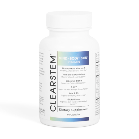 CLEARSTEM - MINDBODYSKIN Hormonal Acne Supplement (5-HTP) - Natural DIM Supplement - Skin Care Vitamins - Hormone Balance, Antioxidants - Gluten Free, Cruelty Free - 30 Servings, 90 Capsules