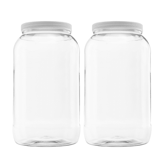CLEARVIEW CONTAINERS: 128 oz (1 Gallon) Plastic Jar, White Lid, 2-Pack 110-400 Leak Proof Lid Included, Food Grade, BPA Free, Hand Wash Only