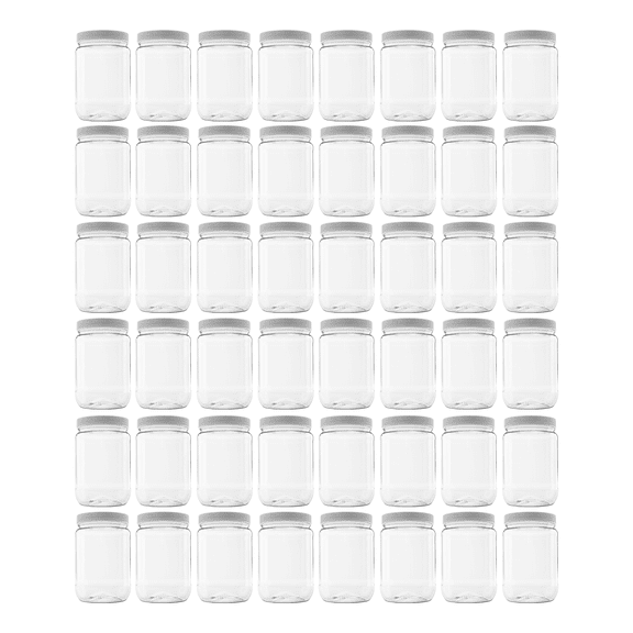 Clearview Containers: 48 Pack - 32 oz (1 Quart) Plastic Storage Jars with 89-400 Leak Proof White Lids, Food Grade, BPA Free, Hand Wash Only (32oz, 48pk, 89RM)