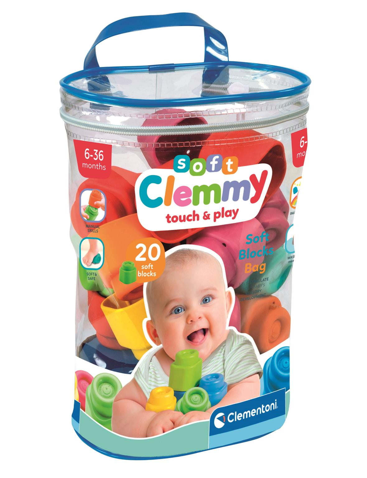 Clementoni Baby Soft Blocks Clemmy Bag - 20 Colorful Blocks for Toddlers