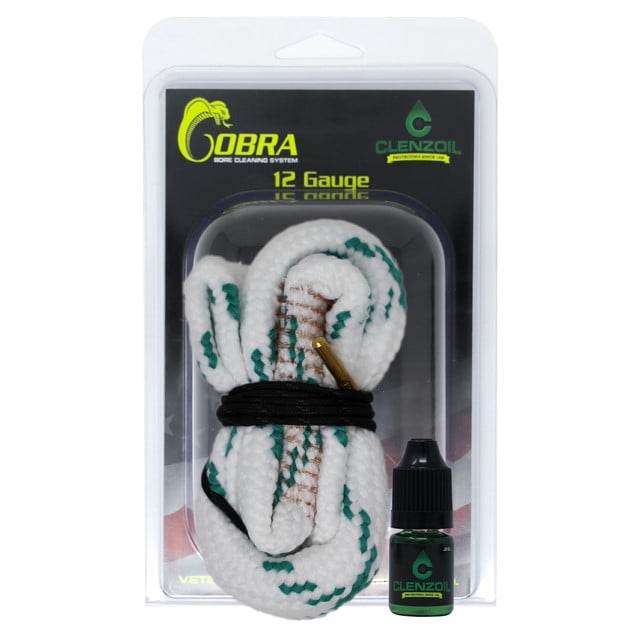 CLENZOIL Field & Range 12 Gauge Cobra Bore Cleaner | Gun Barrel Cleaning Tool Kit for 12 Gauge Shotgun | Brass Brush Embedded in Cotton Barrel Cleaner | Includes CLP Gun Cleaner and Lubricant
