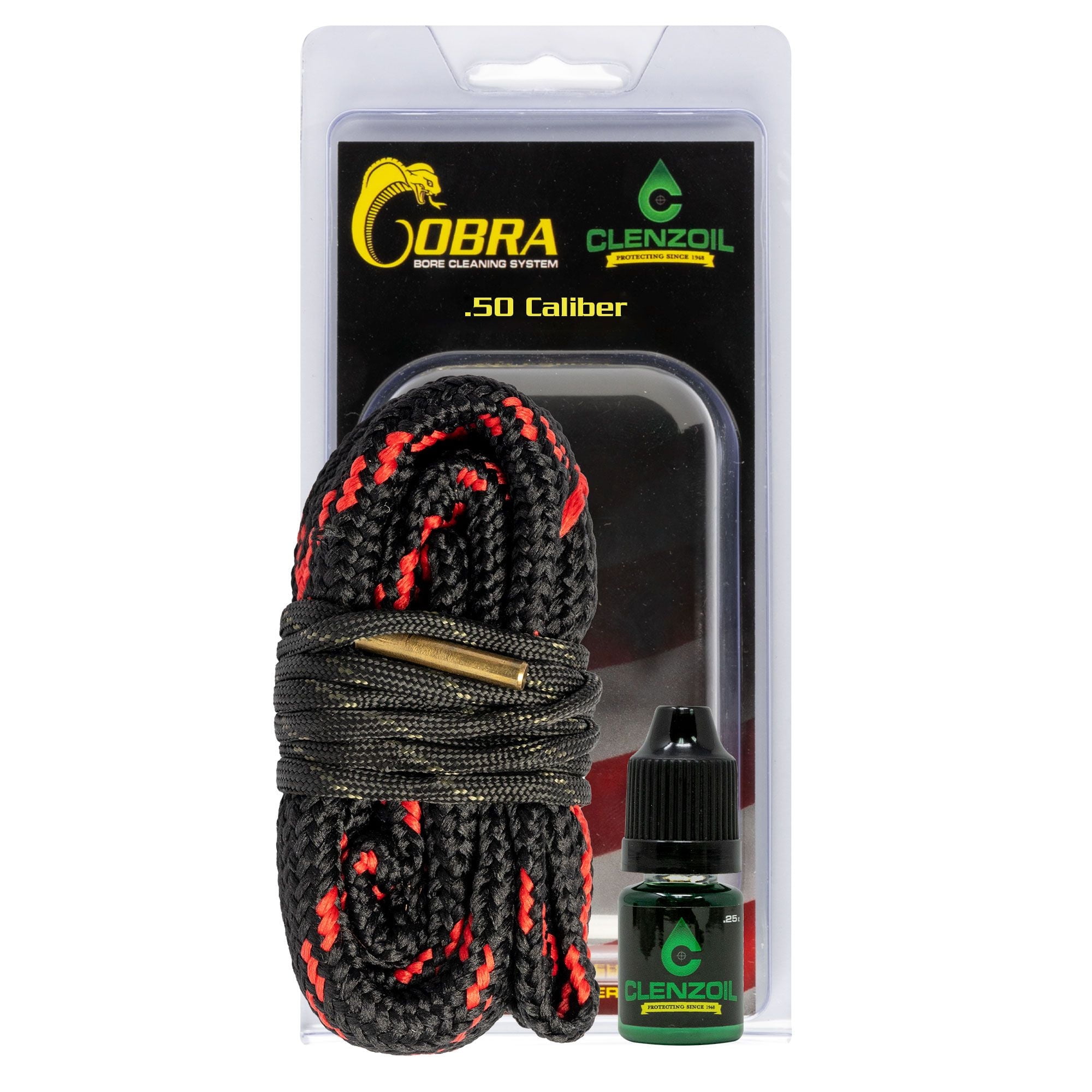 CLENZOIL Field & Range 50 Caliber Cobra Bore Cleaner | Gun Barrel Cleaning Tool for 50 cal 50ae | Brass Brush Embedded in Cotton Bore Rope | 50 cal Muzzleloader Bore Rope