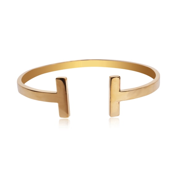 Jewels By Sunaina CLEO Cuff 18K Gold Plated Stainless Steel Geometric T-Top Open Cuff Bracelet for Women – Adjustable 2.5–3 in