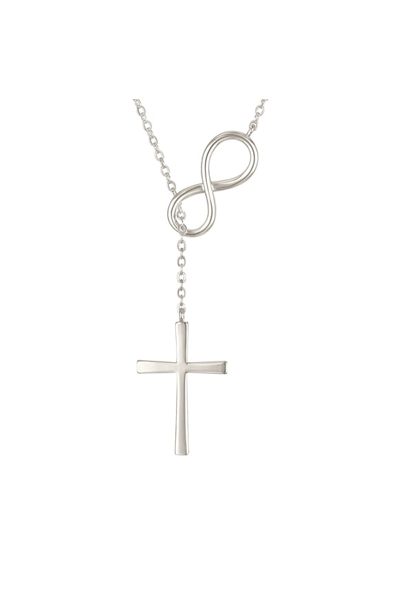 925 Sterling Silver Infinity Cross Necklace – Modern Eternal Love Loop Pendant, Dainty Symbolic Faith Jewelry for Her with Adjustable Chain (Rhodium Plated)