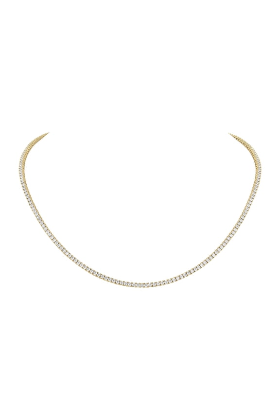 925 Sterling Silver Tennis Necklace for Women – Round Cut Cubic Zirconia Diamond Simulant – 14K Gold Plated – Classic Rivieria Choker Jewelry Gift for Her