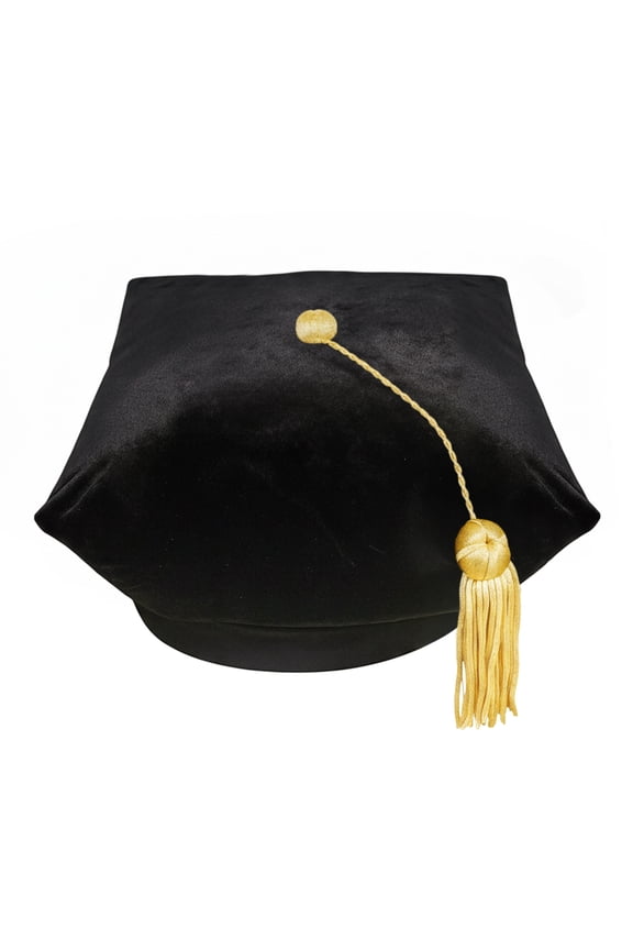 Doctoral PhD Graduation Velvet Tam 6 Sided with Gold Bullion Tassel