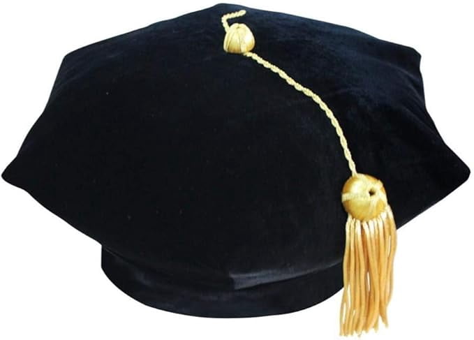 CLERKMANS Doctoral Tam 6 Sided Black Velvet Graduation Cap for Men & Women | PhD Tam Hats for Women with Gold Bullion Tassel | Black Doctorate Tam for Academic Ceremonies & Graduation