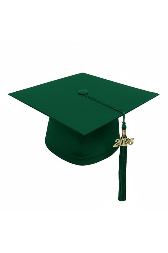 2026 Date Drop, 6-inch Hang Loop, Graduation Cap with Tassel, Hunter Green, One Size